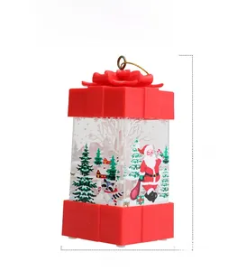 Detail of red Christmas lantern with Santa Claus print, size 12x5.3cm for holiday decor