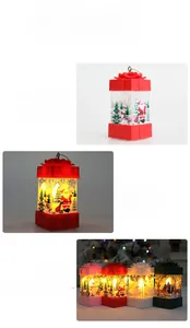 Detailed views of festive Christmas lanterns with Santa prints and LED glowing effects