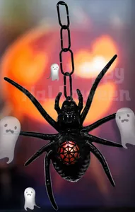 Λεπτομέρεια από φωτιζόμενη αράχνη Halloween με κόκκινο πυρήνα LED για διακόσμηση