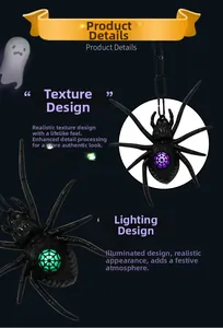 Φωτεινό μενταγιόν αράχνη Halloween με μωβ υφή LED και κρεμαστή μεταλλική αλυσίδα