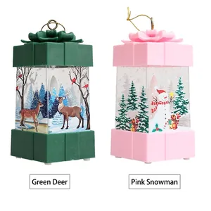 Christmas gift box lanterns with reindeer and snowman prints, festive bow decoration