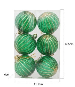 6er-Set grüne Weihnachtskugeln mit goldglitzernden Streifen in 11,5x6x17,5cm Verpackung