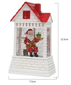 Christmas water lantern house with Santa Claus figure, 12.5cm height and 7.5cm width