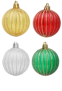 Detailansicht von 6cm Glitzer-Weihnachtskugeln in Rot, Gold, Grün und Silberfarben