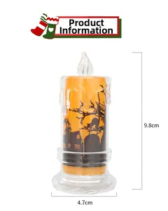 Dettaglio della candela LED di Halloween con silhouette di castello e altezza di 9,8 cm