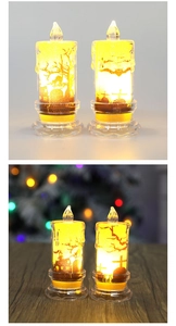 Dettaglio candele LED di Halloween con sagome di castelli ed effetto cera sciolta reale