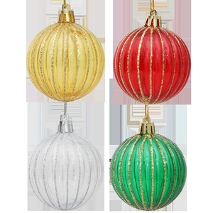 Vierer-Set 6cm gestreifte Weihnachtskugeln in Gold, Rot, Silber und Grün für den Baum