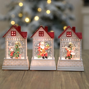 Christmas LED Snow Globe House Lantern Santa Claus Nutcracker Glitter Lighting Ornament For Holiday Home Desktop Decoration