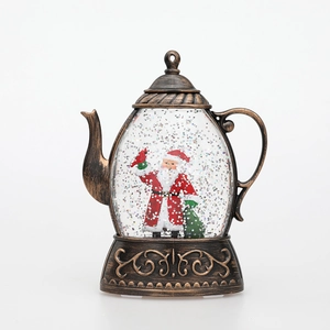 Lanterna natalizia a forma di teiera con Babbo Natale e finitura in bronzo