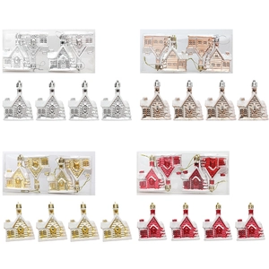 Set of electroplated plastic Christmas house ornaments in gold, silver, red and copper
