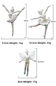 Detailed size chart for iridescent angel and ballet girl ornaments with measurements