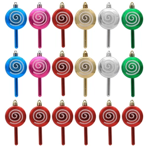Set di 18 decorazioni natalizie a lecca-lecca colorate con spirale glitterata e metallica