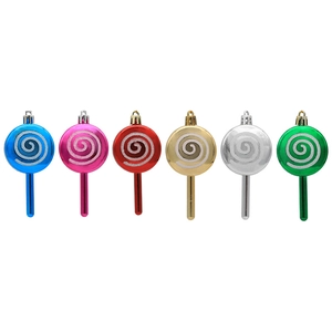 Set di 6 decorazioni natalizie a lecca-lecca metallico con motivi a spirale bianchi