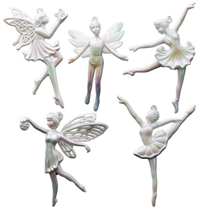 5-piece iridescent ballet girl and fairy angel ornaments with shimmering pearlescent finish