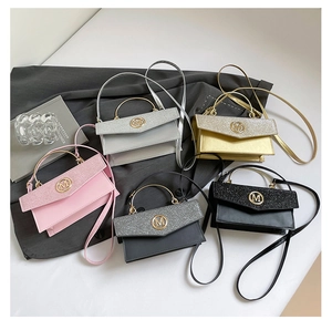Mini flap handbags with sequin textures and M logo in five metallic color options