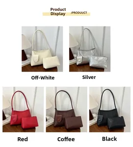 Close-up of five woven texture shoulder bags with matching pouches in various colors