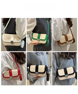 Multiple styles of woven crossbody bag shown on models with various casual outfits