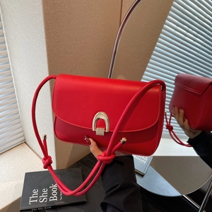 Vintage Women PU Leather Underarm Shoulder Bag Elegant Horseshoe Metal Buckle Knot Strap Crossbody Handbag For Daily