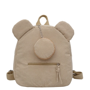 Versatile beige corduroy bucket crossbody bag with bear ears and round coin pouch