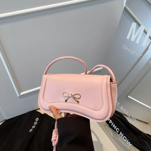 Women PU Leather Crossbody Bag Fashion Metal Bow Knot Shoulder Strap Minimalist Underarm Handbag