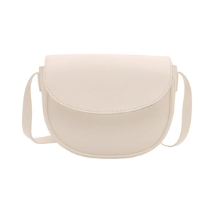 Minimalist off-white saddle bag in smooth vegan leather with flap closure and slim strap