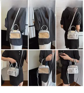 Silver metallic PU ita bag for pins shown in shoulder and crossbody styles