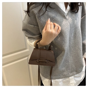 Detail view of the brown lychee grain leather mini bag with vintage buckle strap
