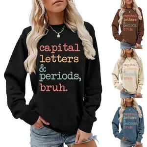 Women's Casual Crew Neck Sweatshirt Cotton Blend Long Sleeve Letter Print Loose Pullover Fashion Streetwear Jumper Top