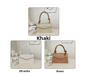 Comparaison détaillée des sacs à bandoulière tissés en kaki, blanc cassé et marron