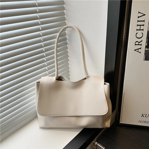 Women Minimalist PU Leather Large Capacity Tote Bag Daily Commute Flap Shoulder Crossbody Handbag Urban