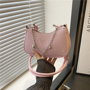 Women Shiny Sequin Crescent Underarm Bag Metallic Chain Charms Shoulder Purse Glitter Evening Bag Fashion Handbag Purse