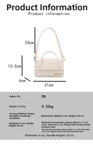 Dimensions détaillées du sac à main blanc en cuir PU avec longueur de bandoulière