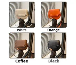 Detailed grid view of minimalist saddle bags in white, orange, coffee, and black colors