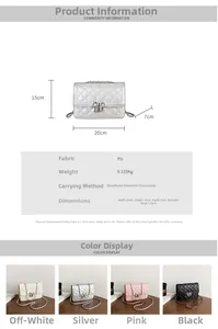 Guide des tailles montrant les dimensions 20x15x7cm du sac matelassé à chaîne