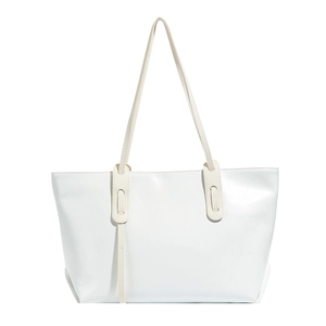 Minimalist white tote bag with long shoulder straps for women, perfect for daily commute