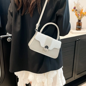 Chic light grey PU leather crossbody bag with glitter flap and silver buckle closure