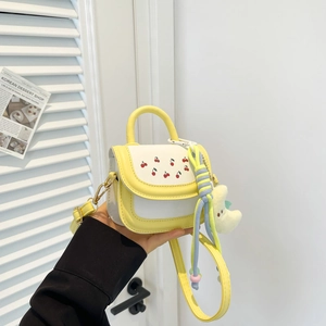 Cute Mini Square Bag PU Leather Cherry Pattern Contrast Color Crossbody Handbag Fashion Shoulder Bag For Kids Girls