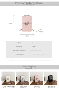 Detailed size guide for mini quilted crossbody bag showing dimensions and specifications