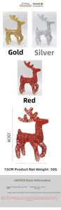 Three 25cm iron Christmas reindeer figurines in gold, silver, and red glitter finishes