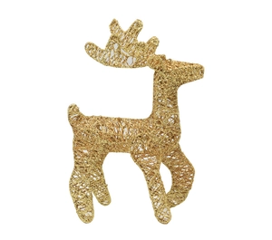 Detail of 25cm golden iron mesh reindeer decoration with glitter finish for Christmas