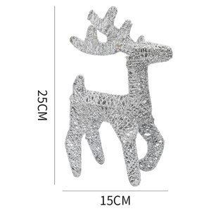 Silver glitter Christmas reindeer figurine detail showing 25cm height and 15cm width dimensions