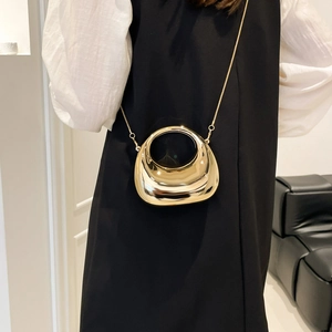 Chic gold mini acrylic bag with mirror finish and chain strap for evening wear
