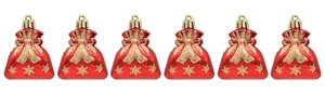 Set of 6 red metallic Christmas gift bag ornaments with gold glitter bows and stars