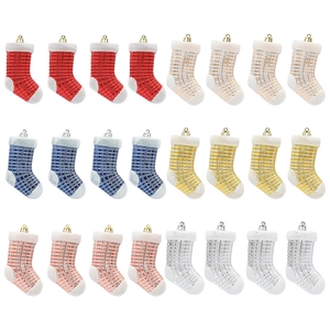 Christmas Stocking Hanging Ornaments Grid Pattern Plastic Xmas Tree Decorations Mini Holiday Pendants For Home Party