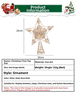 Detailed view of wrought iron Christmas tree star with dimensions 26cm x 20cm