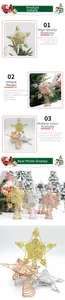 Macro details of glittered hollow star tree topper with spiral iron base for Christmas