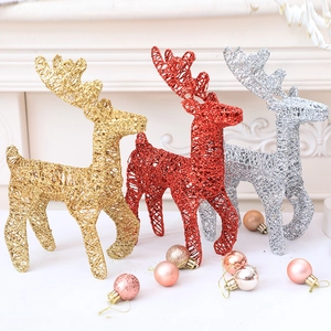 Christmas Reindeer Iron Art Glitter Desktop Ornament Standing Elk Holiday Home Decoration Shiny Metallic Finish