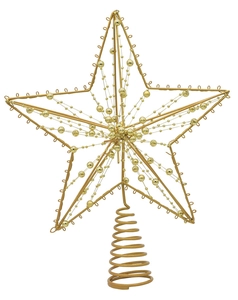 Détail de l'étoile de sapin de Noël en fil doré avec perles et base en spirale
