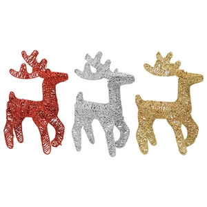 Mini iron Christmas reindeer figurines in red, silver, and gold with sparkling glitter