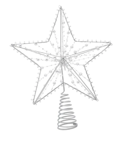 Détail de la cime de sapin en étoile d'argent avec perles et base en spirale
